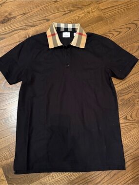Burberry Men’s Check Collar Cotton Polo Shirt, Size M